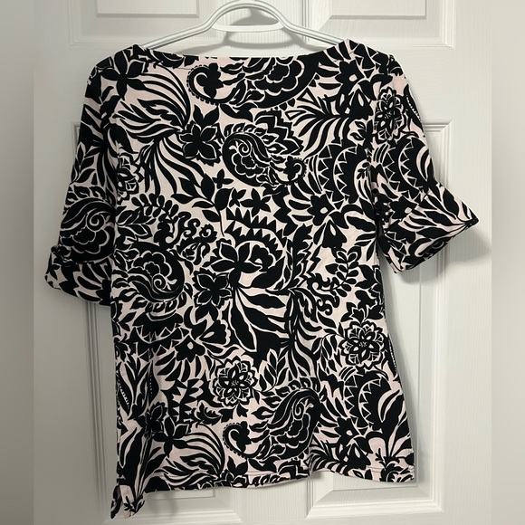 Ralph Lauren Black and Cream Floral Short Sleeve Top - Picture 2 of 3